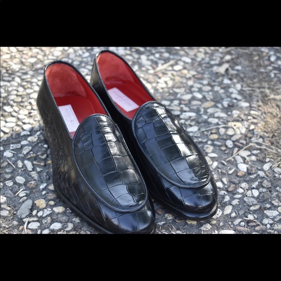 Black crocodile print slip on shoe main image 5
